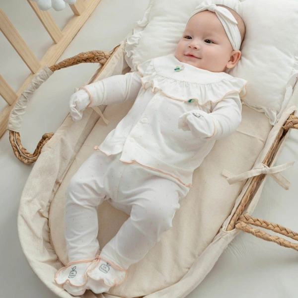 Bộ tay dài bé gái La Pomme sợi tre trắng